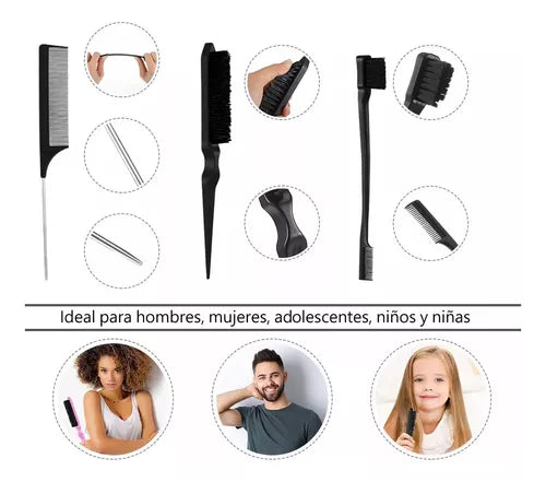 Set Cepillo Pulidor Peine Cola Metal Peinados